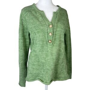Eddie Bauer Sweater Womens Medium Tall Green‎ Button Pullover Knit Cotton Casual